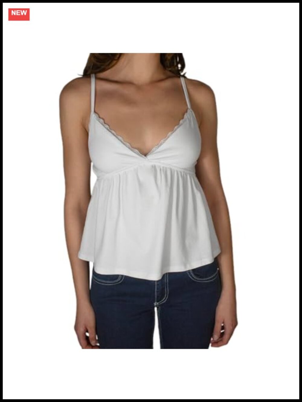 Y2K Babydoll Tank Top Lace Trim V Neck Spaghetti Strap Peplum